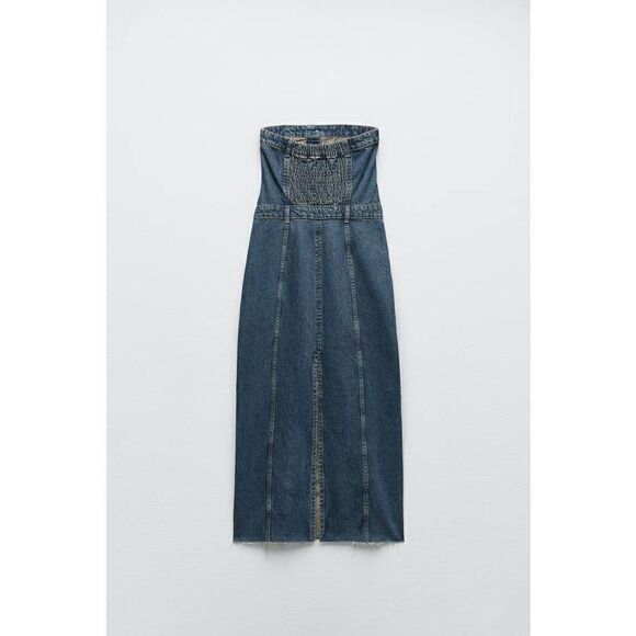 Zara RARE TRF DENIM DRESS NAVY BLUE - Picture 12 of 13